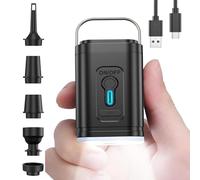 Mini Electric Air Pump, Rechargeable Battery 1200mAh, 3 in 1 Inflatable Mattress Inflator with 5 Air Nozzles, Quick Inflator for Inflatable Boat/Air Mattress (Black)
