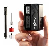 Mini Electric Bike Pump 120PSI with Pressure Gauge, Auto Stop & LED Light - Cordless Portable Bicycle Pump for Road, Mountain Bike, E-Bike, City and Fat Tyre Bikes with Presta & Schrader Valve