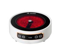 Mini Electric Ceramic Stove, 150W Round Household/Outdoor Glass Tea Stove-4H Timer-Multi-Stage Firepower for Making Coffee/Tea, 110V/220V,White