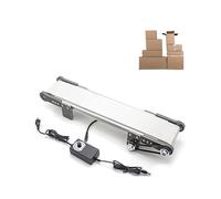 Mini Electric Conveyor Belt Adjustable Speed 10x100 cm Tabletop Design Forward/Reverse/Pause Functions Ideal for Small Parts Handling and DIY Projects