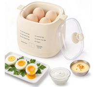 Mini Electric Egg Cooker 6-in-1 with Auto Shut Off & Beep Alarm, Temp Control for Hard/Soft Boiled, Onsen Tamago, Yogurt Maker, BPA-Free Stainless Steel, Compact Egg Steamer for Home