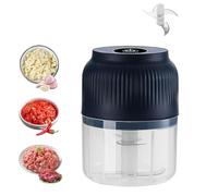 Mini Electric Food Chopper - Portable USB Rechargeable Garlic Chopper & Vegetable Dicer 350ml Capacity, 4 Stainless Steel Blades - for Nuts, Herbs, Meat, Baby Food - Quiet & Easy to Clean (Blue)