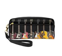 Mini Electric Guitar Cosmetic Bag,Leather Handheld Cosmetic Organiser,Zip Pen Case Toiletry Organiser,Cosmetic Travel Bag