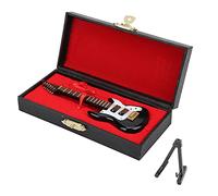 Mini Electric Guitar Model with Stand and Case, Wooden Miniature Electric Guitar Musical Instrument Electric Guitar Replica Collectible Figurines Model Wooden Desktop Decoration