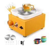 Mini Electric Pottery Wheel, Couleeur 2000RPM & 10/6.5cm Plates Turntable Pottery Machine, Adjustable Speed Pottery Wheel with Shaping Tools for Pottery DIY Shops, Pottery Teaching(Yellow)