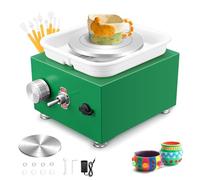 Mini Electric Pottery Wheel, Couleeur 2000RPM & 10/6.5cm Plates Turntable Pottery Wheel, Adjustable Speed Kids Pottery Wheel with Shaping Tools for Pottery DIY Shops, Pottery Teaching(Green)