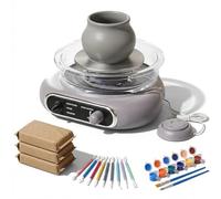 Mini Electric Pottery Wheel Machine for Kids & Adults, DIY Ceramic Art Studio Kit for Beginners, Hands-Free Foot Pedal Control with Detachable Easy-Clean Basin, 12cm Turntable & Sculpting Tools (Gray)