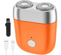 Mini Electric Shaver, Portable Electric Beard Trimmer with Double Head Wet Dry Shaving Machine Waterproof Compact Fast Charging for Home Business Trip(Orange)