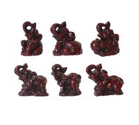 Mini Elephant Statue Indian Elephants Figurines Resin Feng Shui for Home Decor Office Family Animal Return Gifts 1.8''H Set of 6 (Dark Red)