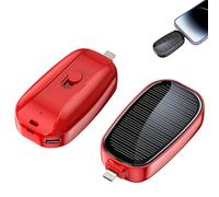 Mini Emergency Solar Power Bank, Portable Solar Power Bank, Small Powers Banks with Double Protection Design Waterproof,Dustproof,Liquid Crystal Solars Panel,Retractable Charge Head (For iphone-red)