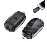 Mini Emergency Solar Power Bank, Portable Solar Power Bank, Small Powers Banks with Double Protection Design Waterproof,Dustproof,Liquid Crystal Solars Panel,Retractable Charge Head (Type-C-black)