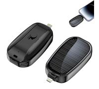 Mini Emergency Solar Power Bank, Portable Solar Power Bank, Small Powers Banks with Double Protection Design Waterproof,Dustproof,Liquid Crystal Solars Panel,Retractable Charge Head (For iphone-black)