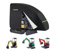 Mini Excavator Cover, 420D Waterproof Protective Full Cover Fits 800-1600kg Models, Breathable Excavator Tarpaulin with Elasticized Hem&Zipper&Reflective Strip, Against Rain Sun Snow Wind UV (Black)