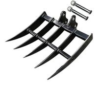 Mini Excavator Rake Attachment, Hydraulic Tilt Rake for 0.8-2Ton Excavators, Hole Diameter: 25MM, Span: 90MM