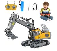 Mini Excavator Toy Remote Control, Remote Control Construction Toys for Boys, Rc Construction Vehicles with LED Lights, 360 Rotation, Real Sounds, Christma Birthday Gift for Kid (Excavator)