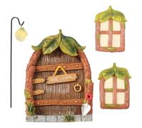 Mini Fairy Garden Cabin Door Ornament, Home Resin Decoration Accessories for Tree Statues, Glow In The Dark House Fairies Pixie Gnome Gardening Gifts for Men Women Girls Children(Leaves Style)