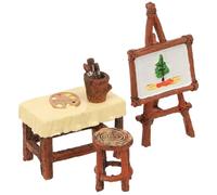 Mini Fairy Garden Decor, Miniature Secret Garden Ornament with Easel Table and Chair, Resin Micro Landscape Decoration for Outdoor Balcony(Colour)
