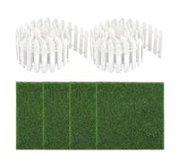Mini Fairy Garden - Picket Fence | Wooden Panel Set | Decorative Garden Landscape Module, 35 Inch Device with White Panel and 4 Piece Artificial Grass for Play Area for Girls and Children