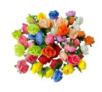 Mini Fake Rose Flower Heads,Artificial Flowers Rose Bud Bulk,40mm Silk Rose Picks for Outdoors,Soft Throwing Silk Flower for Vase Filling Wedding Cake Bridal Shower Home Fall Decor (50, Multicolour)