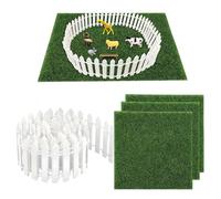 Mini Fence,35 Inch Small Picket Fence - White Wooden Panel with 4 Piece Fake Grass Decorative for Indoor Outdoor Home Girls Kids
