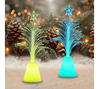 Mini Fiber Optic Christmas Tree Color Changing Christmas Tree 2 Pieces, Light Up Christmas Tree Xmas Tabletop Mini Tree Light Battery Operated For Home Study Bedroom Headboard Office Desk