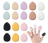 Mini Finger Powder Puff, 16Pcs Drop-Shaped Makeup Sponges for Foundation, Setting Powder, Blending, Soft Cosmetic Finger Puff for Wet Dry Makeup Application