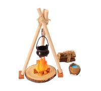 Mini Fire Accessory, Doll house Camping Set, Detailed Camp Scene with Teapot, Handcrafted Scale Model Item, Charming Fairy Style, Small Home Decor for Holiday and Family Display