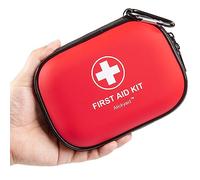 Mini First Aid Kit - 120 Piece Small Waterproof Hard Shell Medical Kit for Car, Home, Office, Travel, Camping, Sports, Outdoor, School - Emergency First Aid Supplies and Survival Kit (Red)