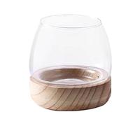 Mini Fish Bowl Hydroponic Flower Vase, Clear Glass Fish Bowl with Wooden Base, Round Glass Bubble Bowl Fishbowl Vase for Table Centerpiece Bedroom Living Room Home Office Decor(S)