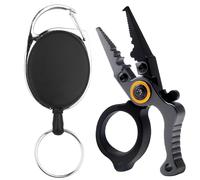 Mini Fishing Pliers,Portable Multi-Functional Fish Pliers Sea and Freshwater Fishing Multifunctional Tool with Tungsten Stainless Steel Cutter,Aluminium Handle,Safety Lock and Fly Fishing Retractor