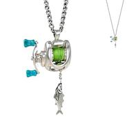 Mini Fishing Reel Necklace, Casting Reels Necklaces Pendant with Rotating Handle & Moving Line Guide for Fishermen Anglers Fishing Lovers, Funny Fishing Gift for Men Dad Boyfriend (1 pc)