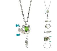Mini Fishing Reel Necklace, Reel Pendant with Rotating Handle & Moving Line Guide, Realistic Spinning Keychain Fishing Gear for Fishermen, Anglers & Fishing Lovers (1)