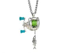 Mini Fishing Reel Necklace, Rotating Handle Spinning Reel Pendant,Convertible Pendant Keychain for Anglers,Angler Fish Necklace for Men Women (1pcs)