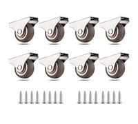 Mini Fixed Casters Wheels 1 inch Silent Ball Bearing Small Casters Wheels for Cart, Metal Top TPE Rubber Directional Wheel Low Profile Casters for Furniture Cabinets Under Bed Drawer with Screws 8 Pcs