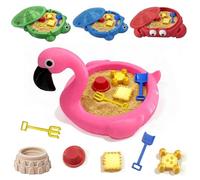 Mini Flamingos Sandbox for Desk, Turtle Sandbox with Lid, Mini Zen Garden with Molds Sand Mini Tools Fun Gifts Home Office Decor (Pink Flamingos)