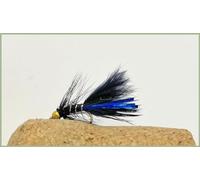Mini Flash Damsel Trout Flies, Barbless, black blue flash, Gold Bead size 12, select quantity, all conditions fly fishing (6)