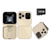 Mini Flip Mobile Phone, 16GB, FM Radio, Magic Voice Changer, 80g, Gold