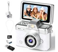 Mini Flip Screen Digital Camera, 1.47 Inch Pocket Retro Camera with USB-C Charging, 1080P/720P Video, MicroSD Support Up to 128GB, Portable Keychain Camera (White)