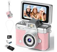 Mini Flip Screen Digital Camera, 1.47 Inch Pocket Retro Camera with USB-C Charging, 1080P/720P Video, MicroSD Support Up to 128GB, Portable Keychain Camera (Pink)