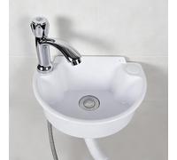 Mini Floating Wall Hung Basin, Small Plastic Cloakroom Sink with Single Cold Tap, Modern Wall Mounted Wash Basin for Bathroom Small Space Outdoor Use, Self-Adhesive & Drilling 2-Way Mount (White)