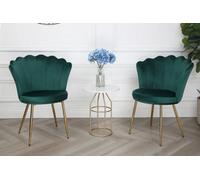 Mini Flora - Pair Of Dining Chairs - Velvet Upholstery With Floral Design (Green)