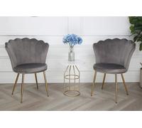 Mini Flora - Pair Of Dining Chairs - Velvet Upholstery With Floral Design (Grey)