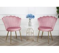 Mini Flora - Pair Of Dining Chairs - Velvet Upholstery With Floral Design (Pink)