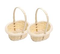 Mini Flower Basket for Flower Girls, 2 Pack Imitation Wicker Rattan PE Flowers Girl Basket, Small Woven Baskets with Handle, Scatter Fruit Storage Baskets for Wedding Photography Festive