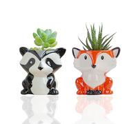 Mini Flower Pots Ceramic Plant Pots Ceramic Succulent Pots Kawaii Flower Pots Cute Garden Plant Pot for Succulents Home Office Desk Shelf Window Decor (Civet Shape, Fox Shape)