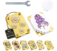 Mini Flower Press Keychain with Full Micro Flower Press Kit,Handcrafted Gold Metal Miniature Flower Preserving Tool,Portable Flower Drying Press Kit for Hikes & On-the-Go DIY Crafts Gift (Type C)