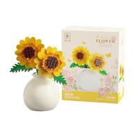 Mini Flowers Building Block Set with Vase - Creative Bouquet Plants Building Blocks Flowerpot for Home Office Décor, Botanical Collection Birthday Gifts for Kids Adults (Sunflower)