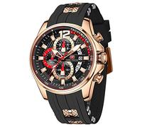 Mini Focus Men Watch Casual Fashion Wrist Watches (Chronograph/Waterproof/Luminous/Calendar) Silicon Band Quartz Watches for Men, Black-Golden