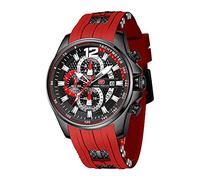 Mini Focus Men Watch Casual Fashion Wrist Watches (Chronograph/Waterproof/Luminous/Calendar) Silicon Band Quartz Watches for Men, Red_Black, Chronograph,Quartz Watches