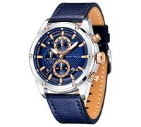 Mini Focus Men Watches Business Casual Wrist Watches (Multifunction/Waterproof/Luminous/Calendar) Genuine Leather Band Fashion Watch for Men, Blue, business,work,casual